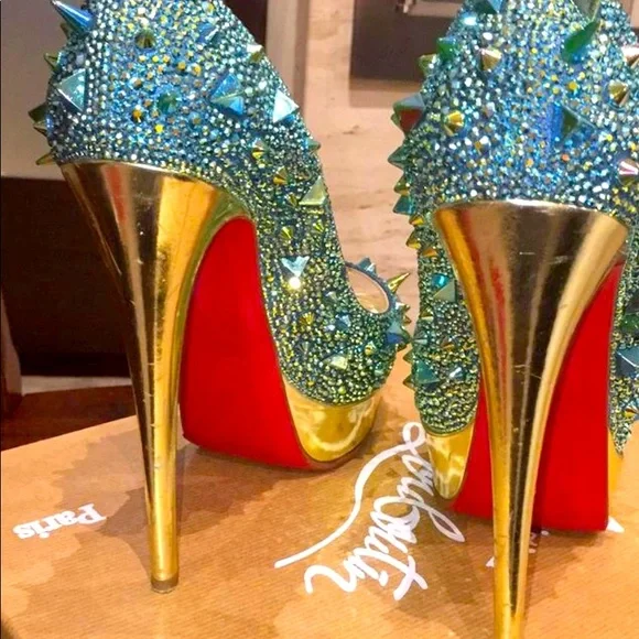 Christian Louboutin Very Mix 150mm Pot Pourri Aqua size 39. - Picture 9 of 12